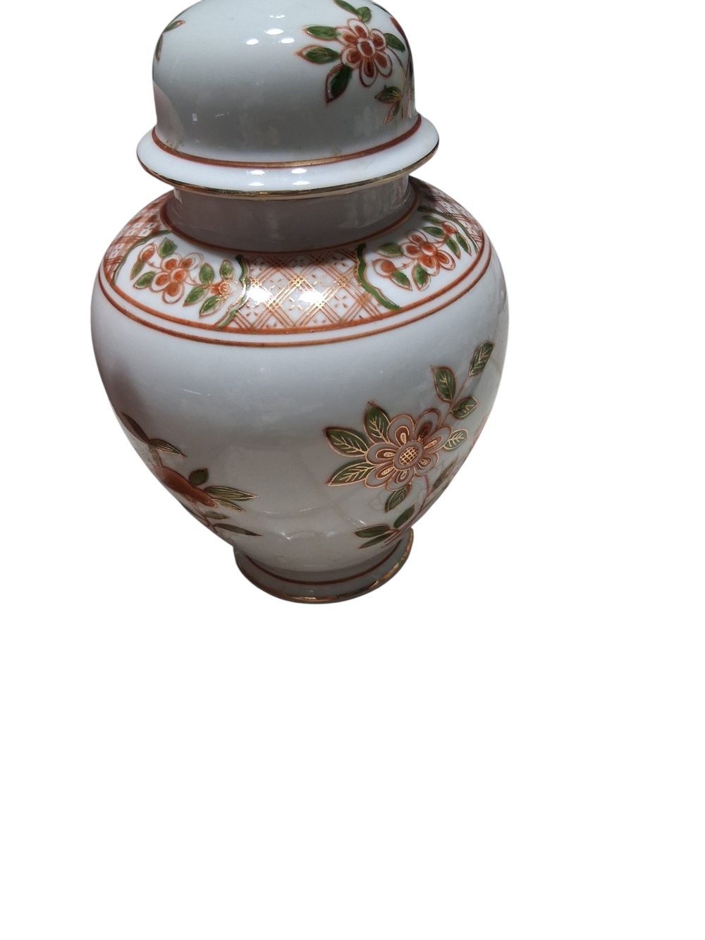 Andrea By Sadek White Porcelain Ginger Jar with Gold and Green Floral Accents - Picture 4 of 8